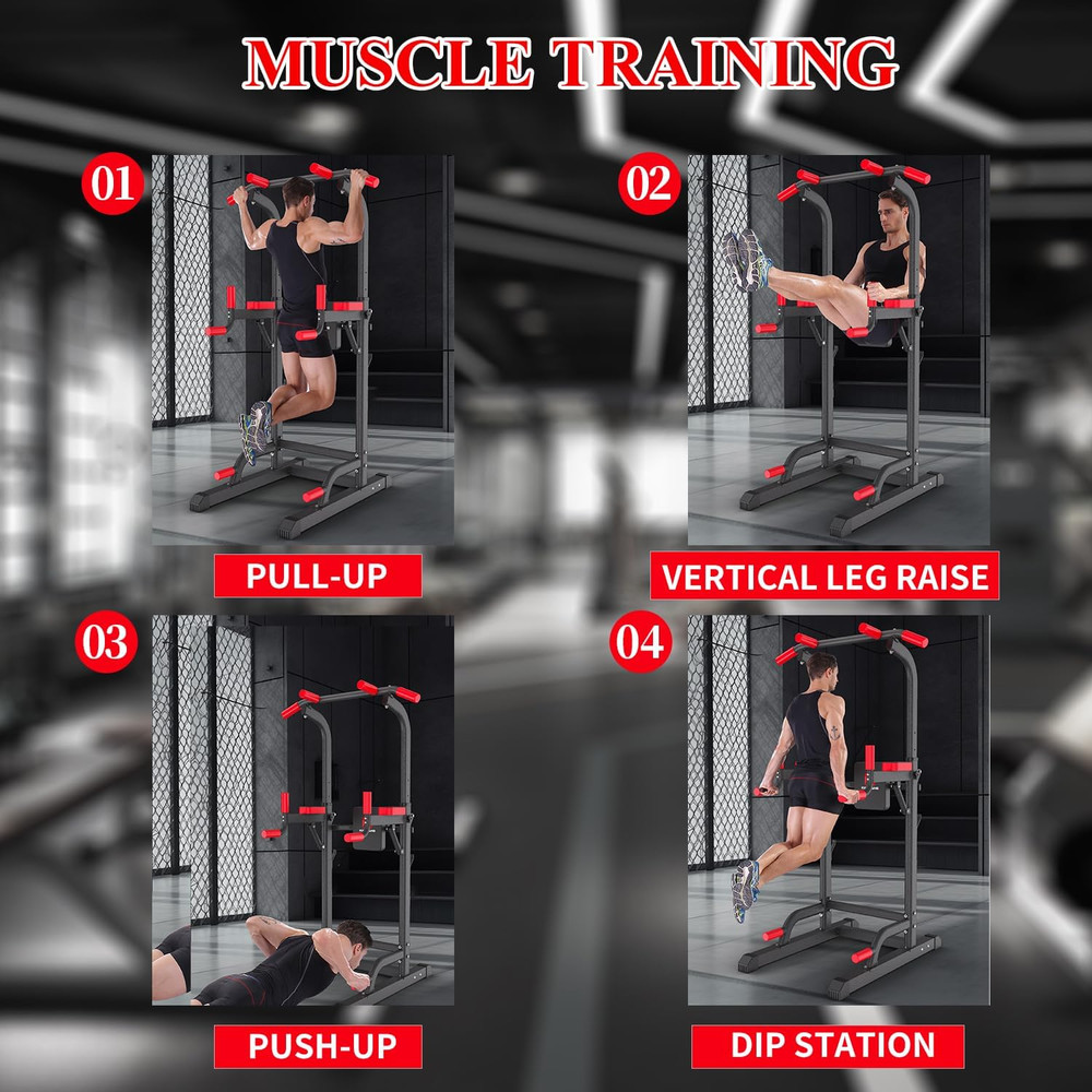 Power Tower Dip Station, Multi-Function Assistive Trainer Pull up for Home Gym M
