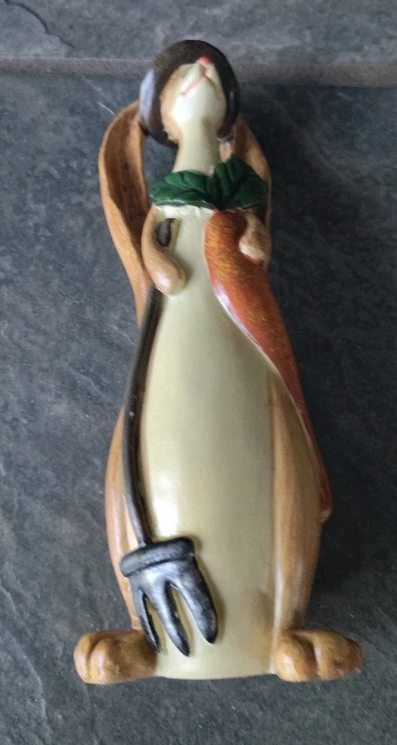 Bunny Rabbit Figurine Whimsical 8" Long Eared W/ Carrot Top Hat Easter Decor