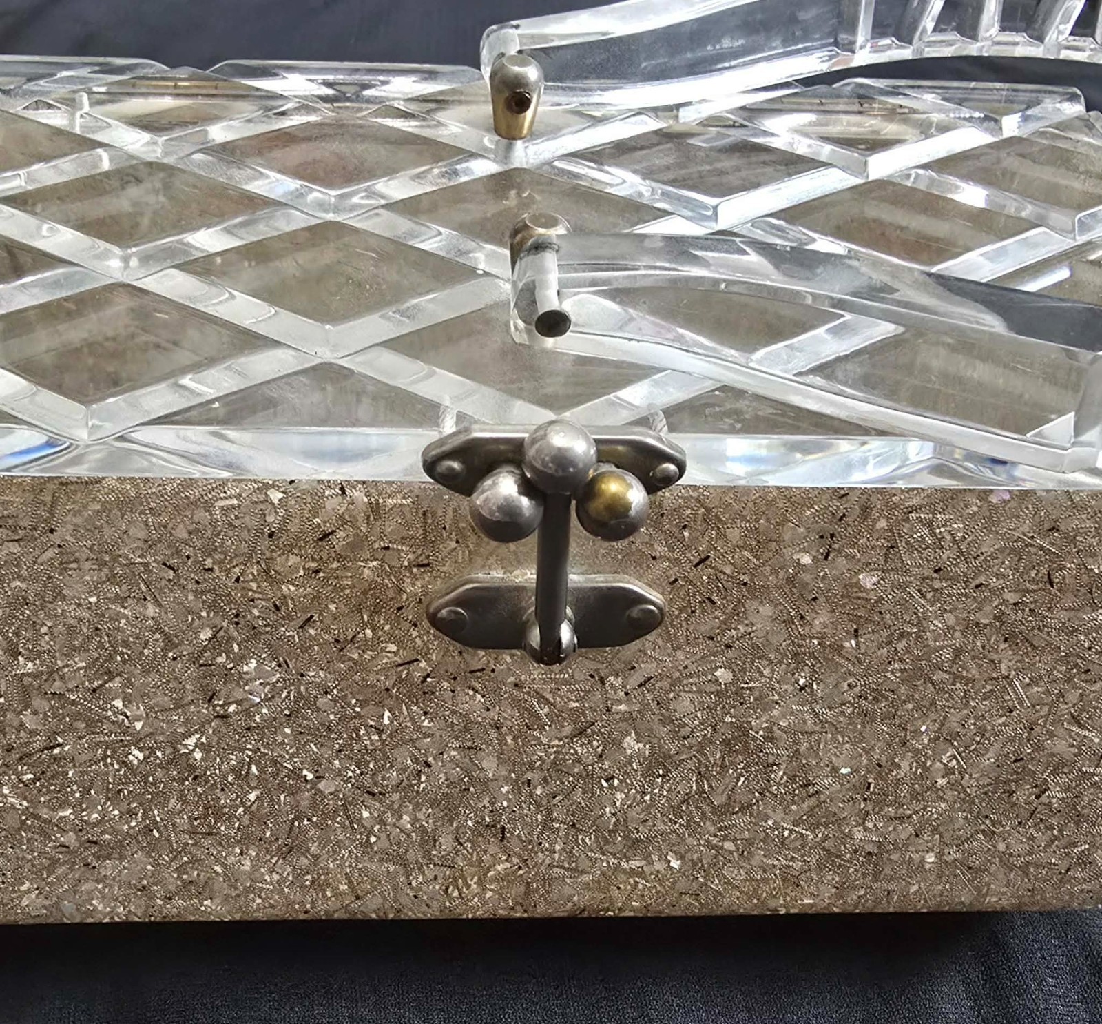 Vintage Charles S. Kahn Lucite Glitter Box Purse 1950s Crystal Cut Top & Handle