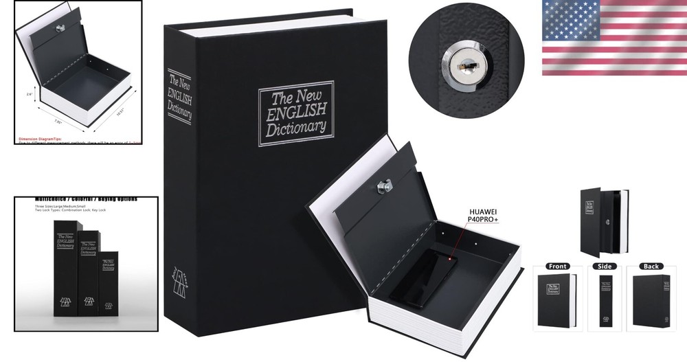 Extra Large Portable Metal Book Safe with Key Lock - Elegant Storage Solution