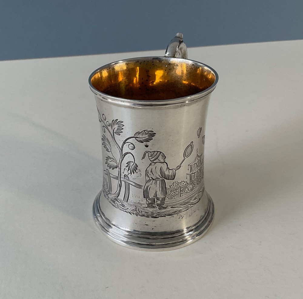 Antique Solid Silver 'Badminton' Gilded Mug Victorian
