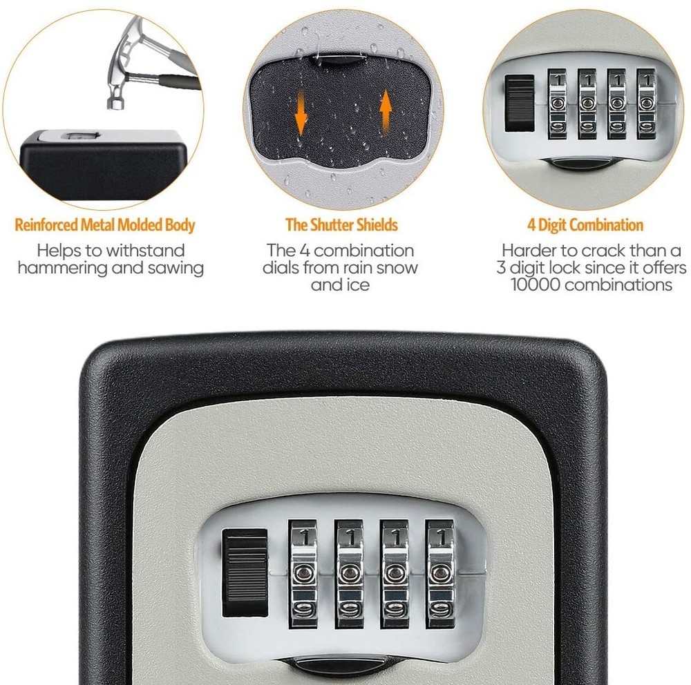 4 Digit Combination Key Lock Box Wall Mount Safe Security Storage Case Organizer