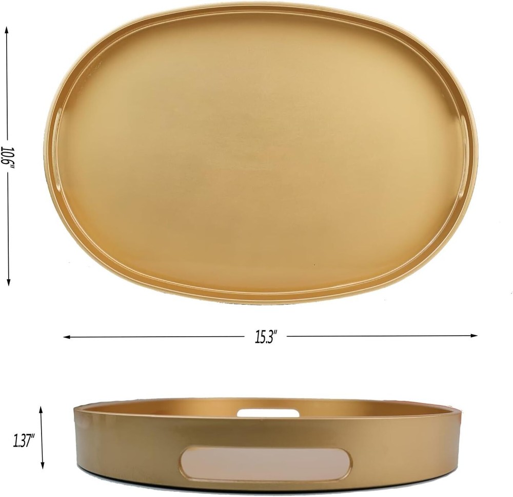 Gold Oval Decorative Tray with Handles, Versatile Serving Oval,
