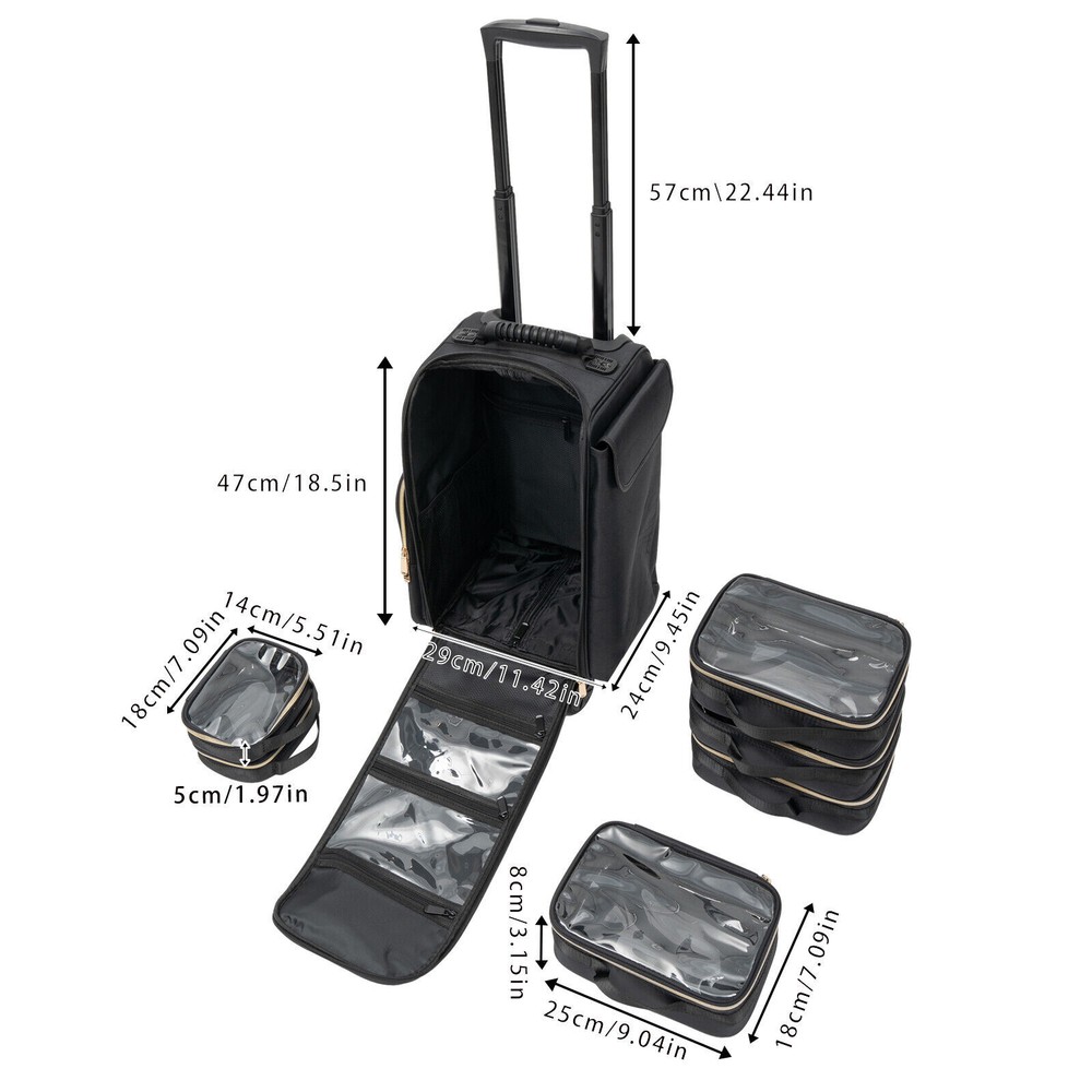 Professional Makeup Case,Rolling Makeup Train Case,Cosmetic Storage Organizer