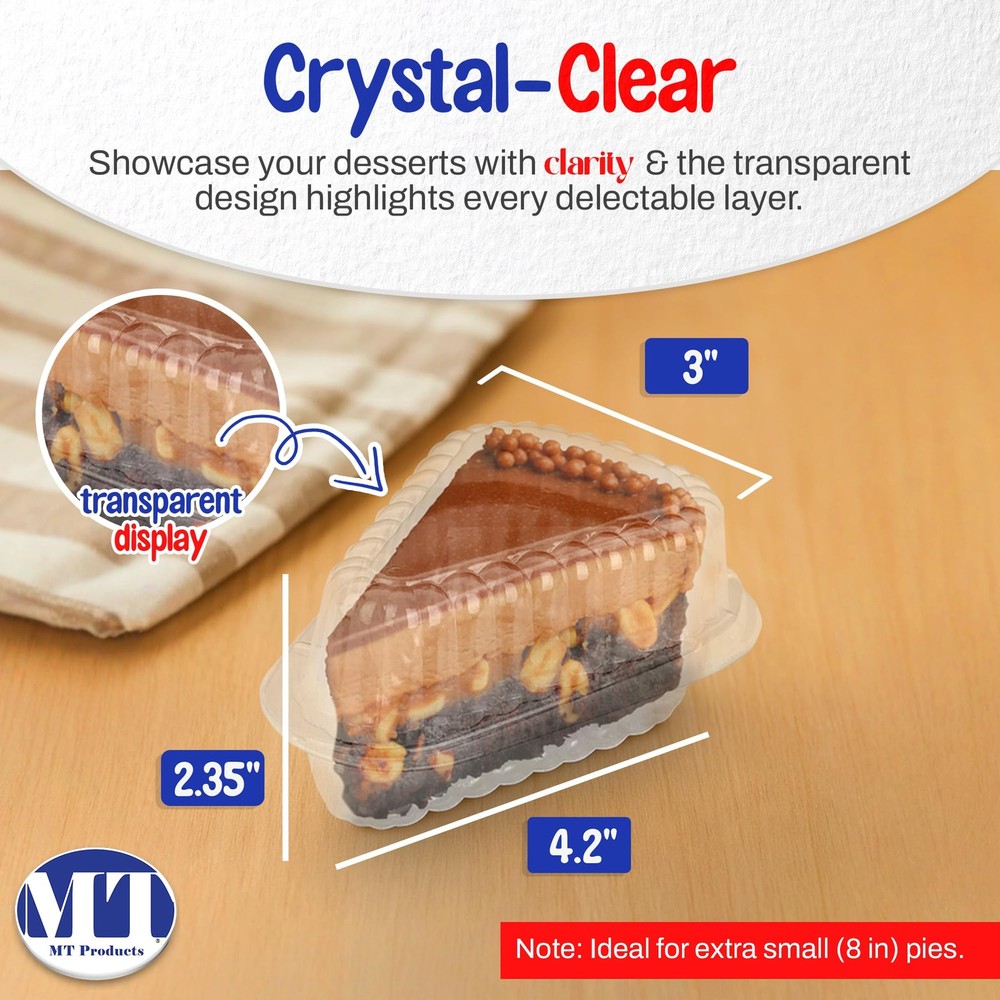 Hinged Extra Small Plastic Pie, Cheesecake, Cake Slice Container for Small Pi...