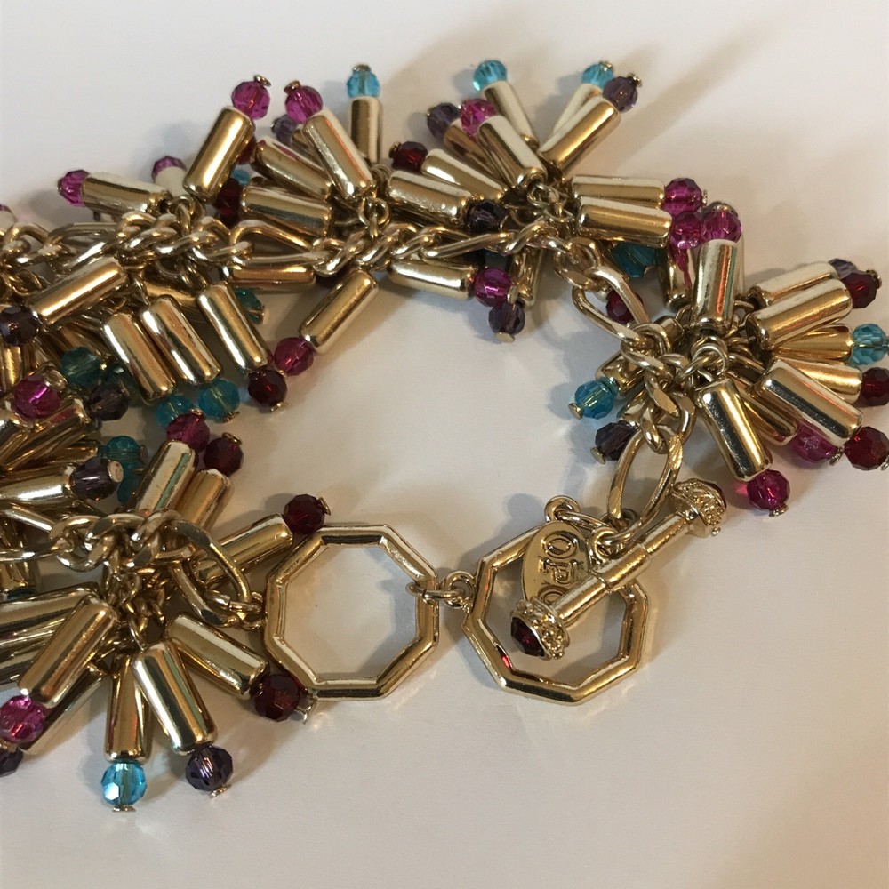 Multi Colored Beaded Clusters Dangle Bracelet Signed OPC