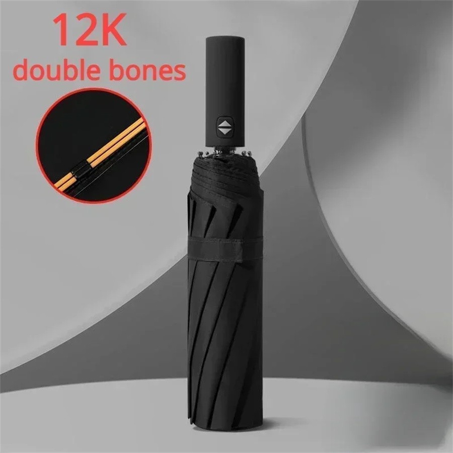 12 Bone Black Glue Fully Automatic Umbrella With Thick And Durable Keel Three Fo