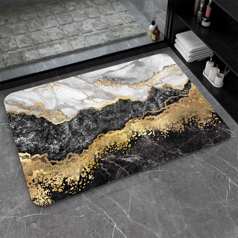 ZHUZHISHAN 1'4" x 2'0" (Rectangular), Black White Gray Gold Marble