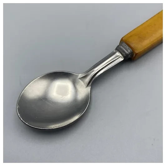 AS IS Vintage Hull Stainless Childs Spoon Bakelite Handle Flatware Butterscotch