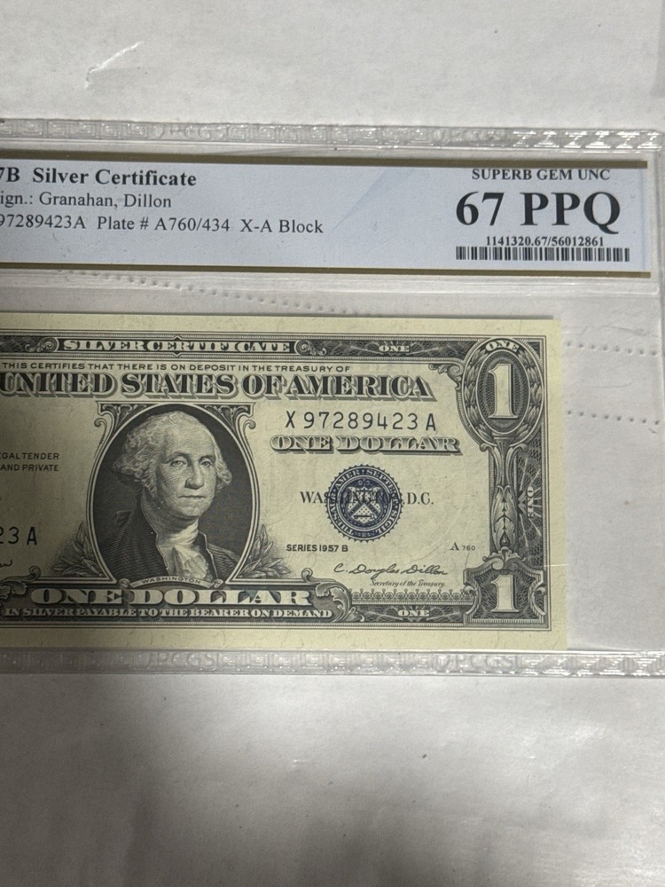 1957B $1 SILVER CERTIFICATE – PCGS 67 PPQ – SUPERB GEM UNC