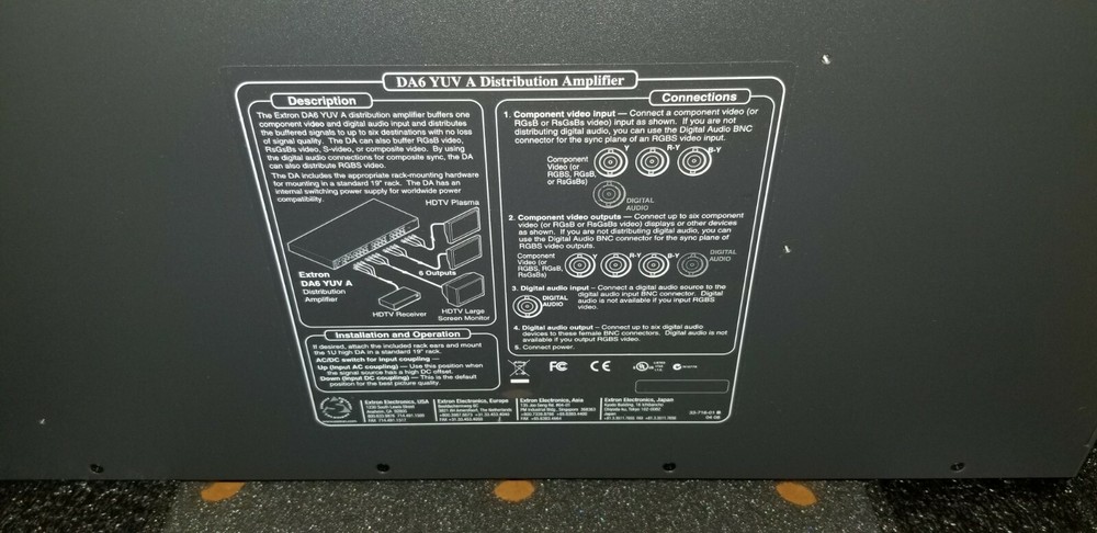 Extron DA6 YUV A Wideband Distribution Amplifier with mounting