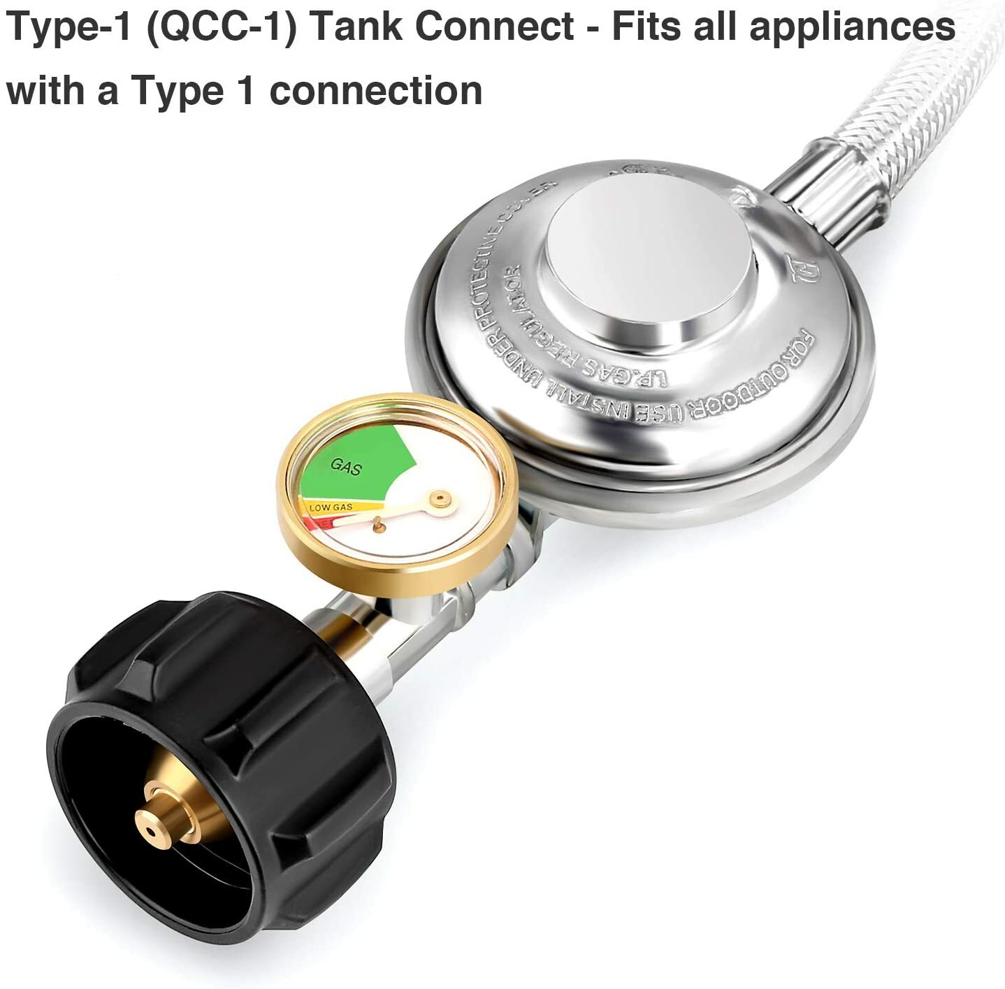 5FT Propane Hose Regulator with Gauge for Most LP Gas Grill, Heater, 3/8" Female