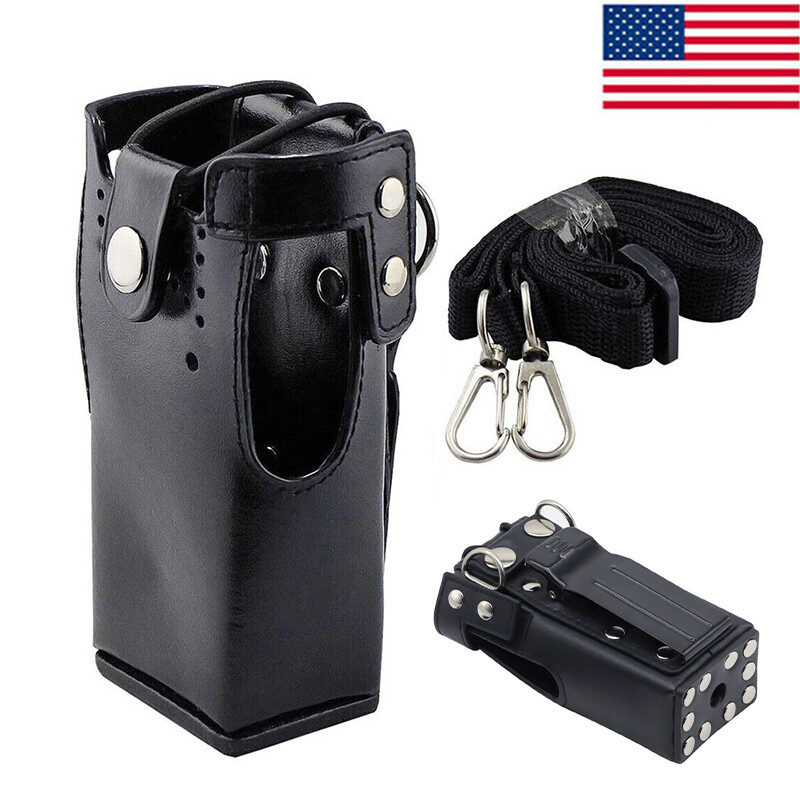 Hard Leather Case Carrying Holder Holster For Motorola Two Way Radio With Strap