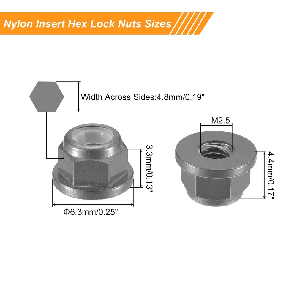 Nylon Insert Hex Lock Nuts, 20pcs - M2.5x0.45mm Self-Locking Nut(Titanium Gray)