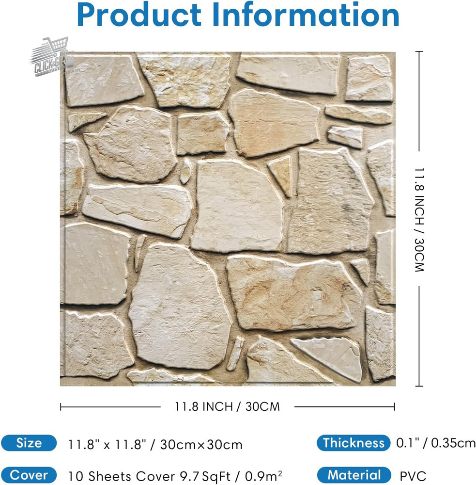 3D wall panels, stickers, stone effect, 10 pieces, stickers, effect