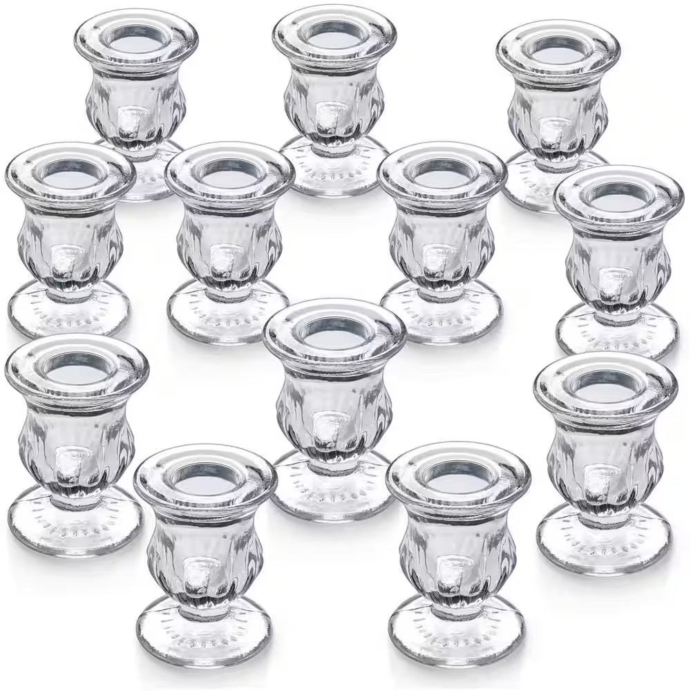 Clear Glass Taper Candle Holder 12-Pack
