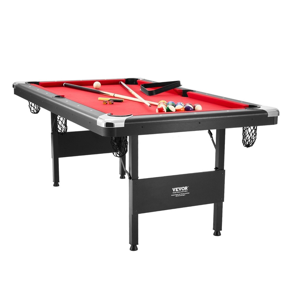 Billiards Tablewith Balls, Cues 6.3 ft Pool Table, Foldable Space-Saving Table