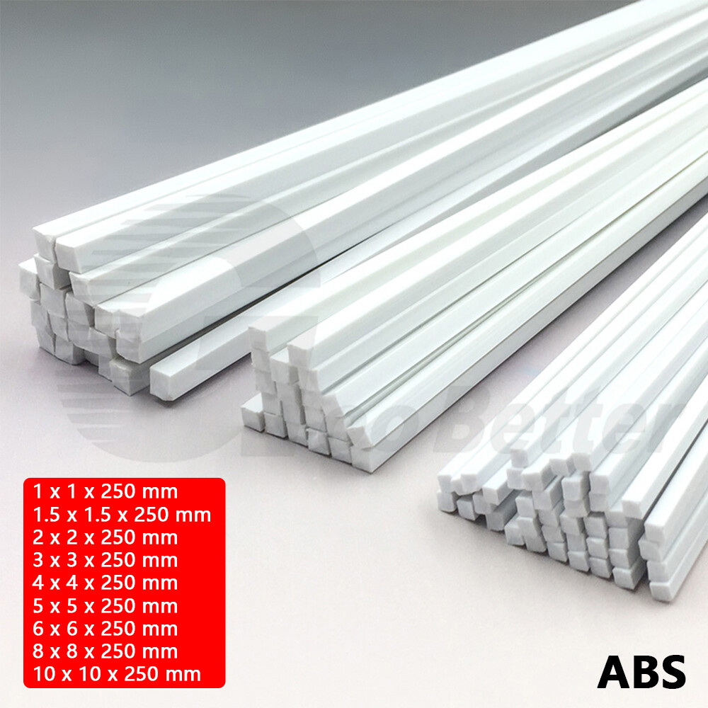 White Solid ABS Plastic Square Rod Bar Strips Modelling Craft Material DIY 250mm