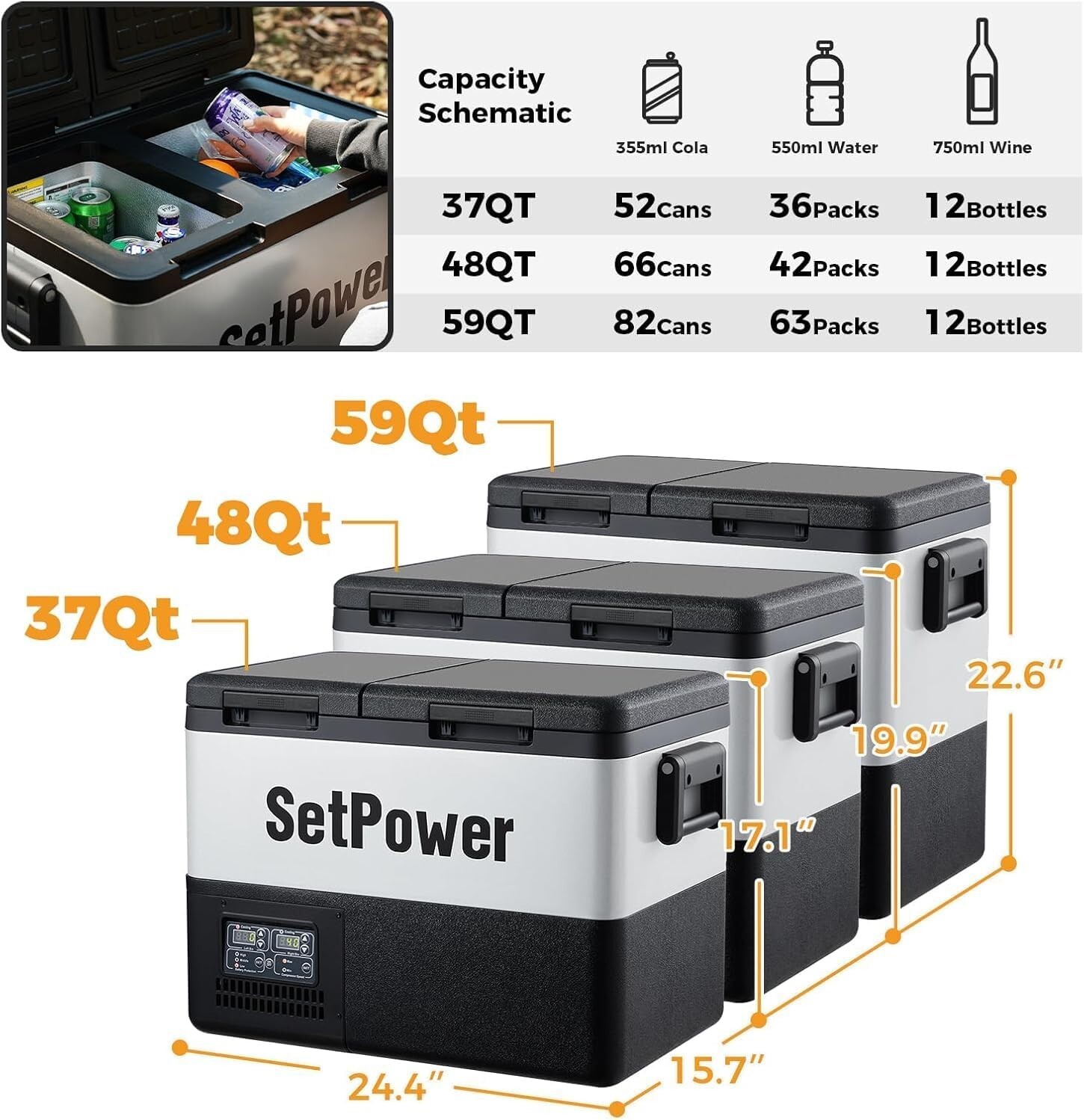 Setpower PT35 Car Refrigerator with Slide 35L Dual Zone Portable Freezer 0℉-50℉