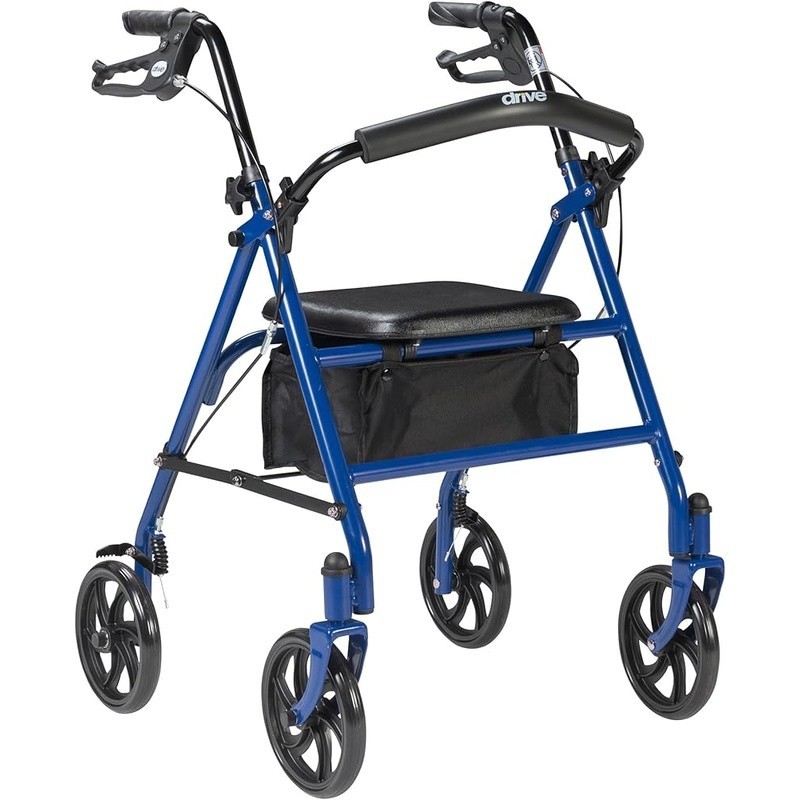 Rolling Walker W/ Seat Adjustable Foldable 4 Wheel Rollator Durable Steel Frame