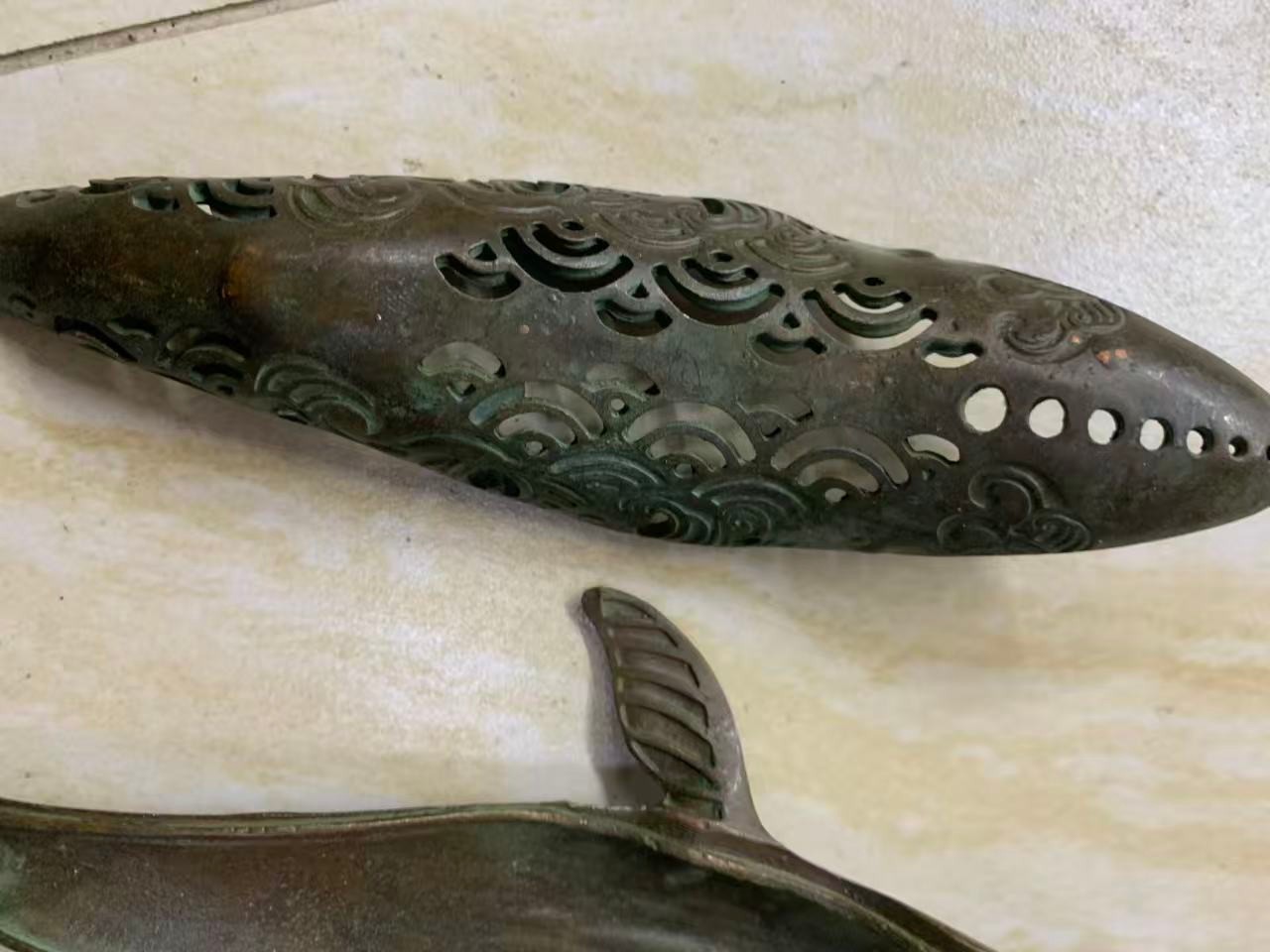 2Pcs 6.5 Inches Chinese Bronze Hand Made *Fish* Incense Burners