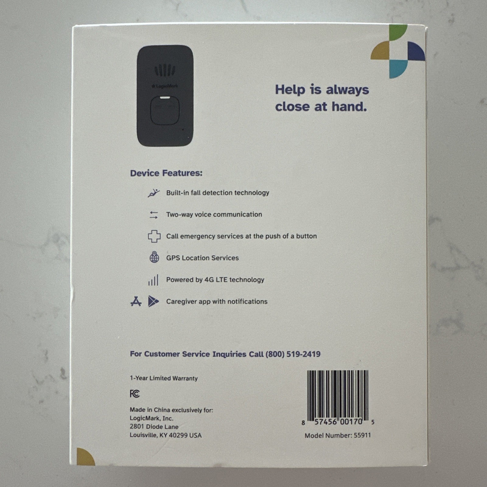 Freedom Alert Mini Wearable Alert System by LogicMark, Powered by 4G LTE