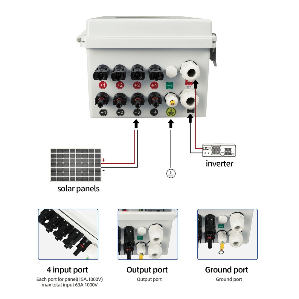 Solar Combiner Box PV Combiner Circuit Breaker 63A For Solar Panel Kit 4 String
