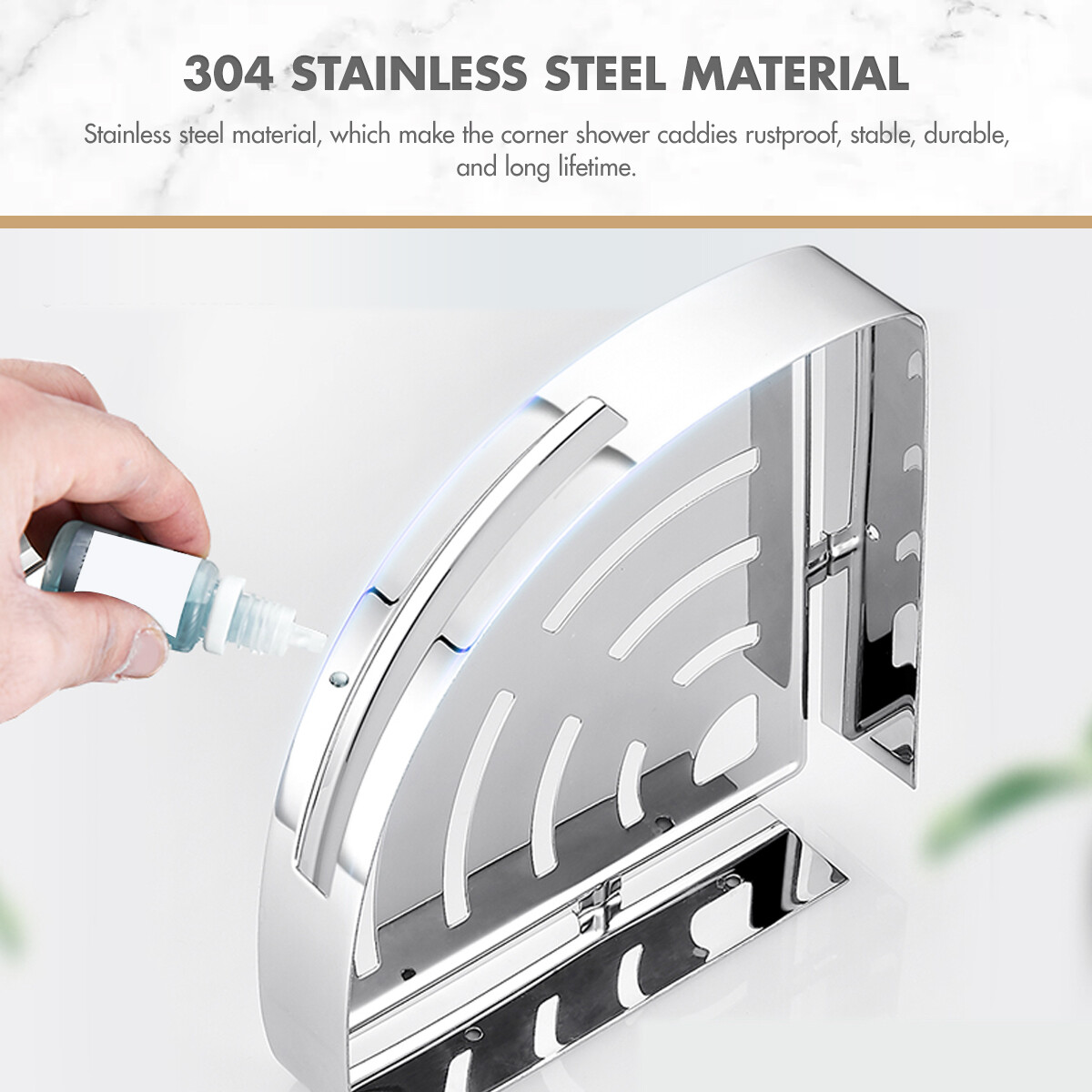 Shower Caddy Shelf Bathroom Corner Bath Storage Holder SS304 Organizer Rack 2pcs