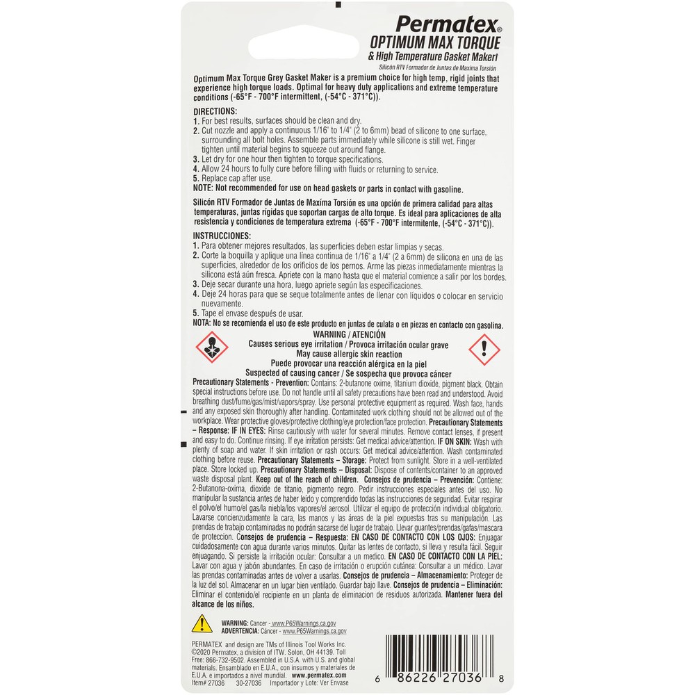 Permatex 27036 Optimum Grey Gasket Maker 3 oz