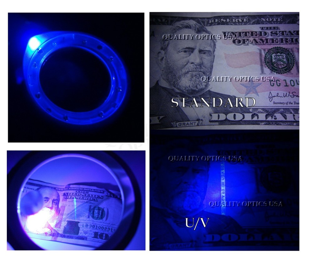 2 pack Quality Optics® USA Easy Grip Illuminated Hand Magnifier 4X Dual function