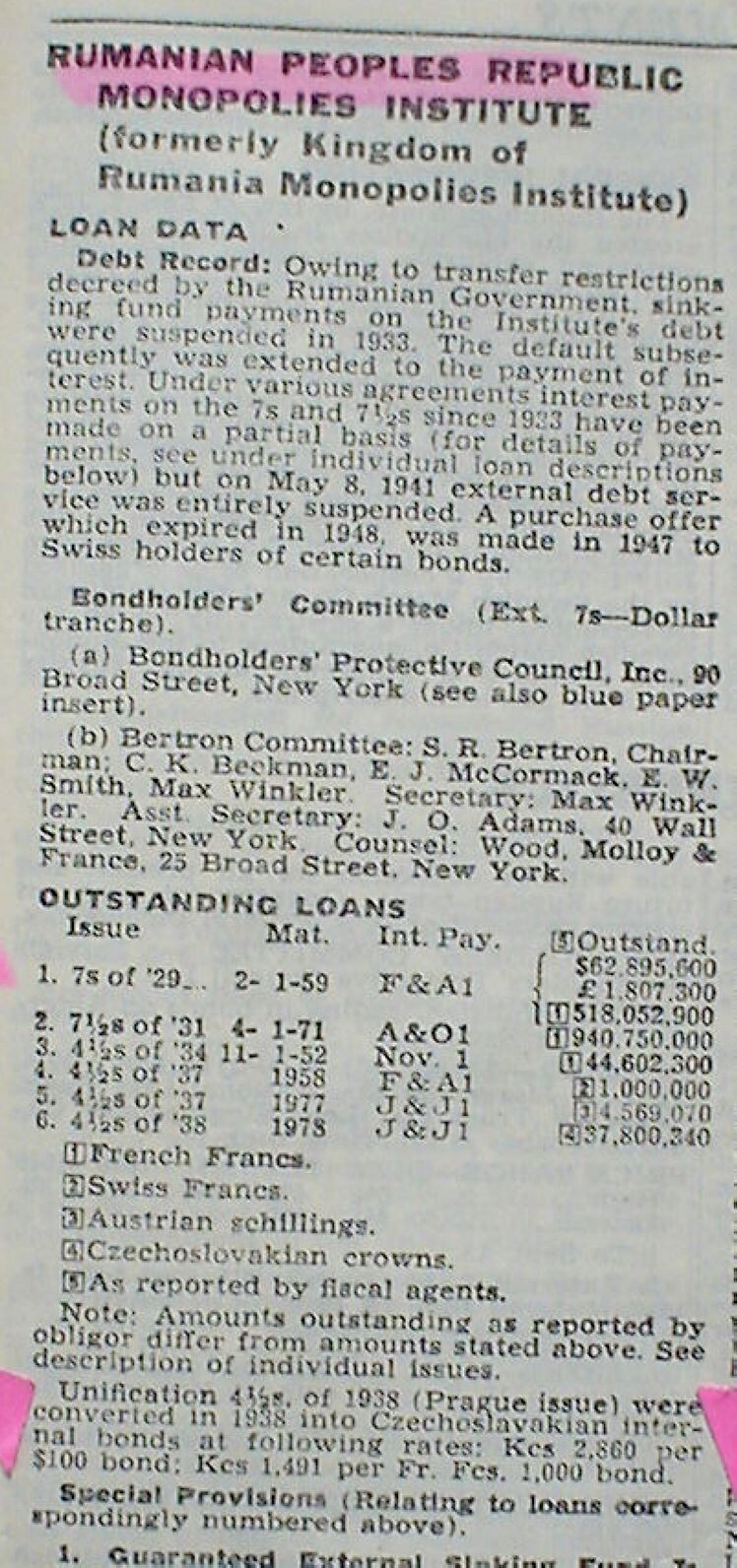 Kingdom of Romania 100 US$ Monopolies Inst. Gold Bond to Bearer uncanc. coupons