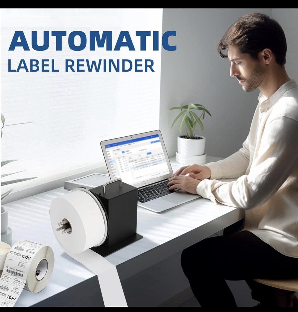 Automatic Label Rewinder, 1"/1.5"/3" Core Holder, Max Label Width 4.72". DESC…