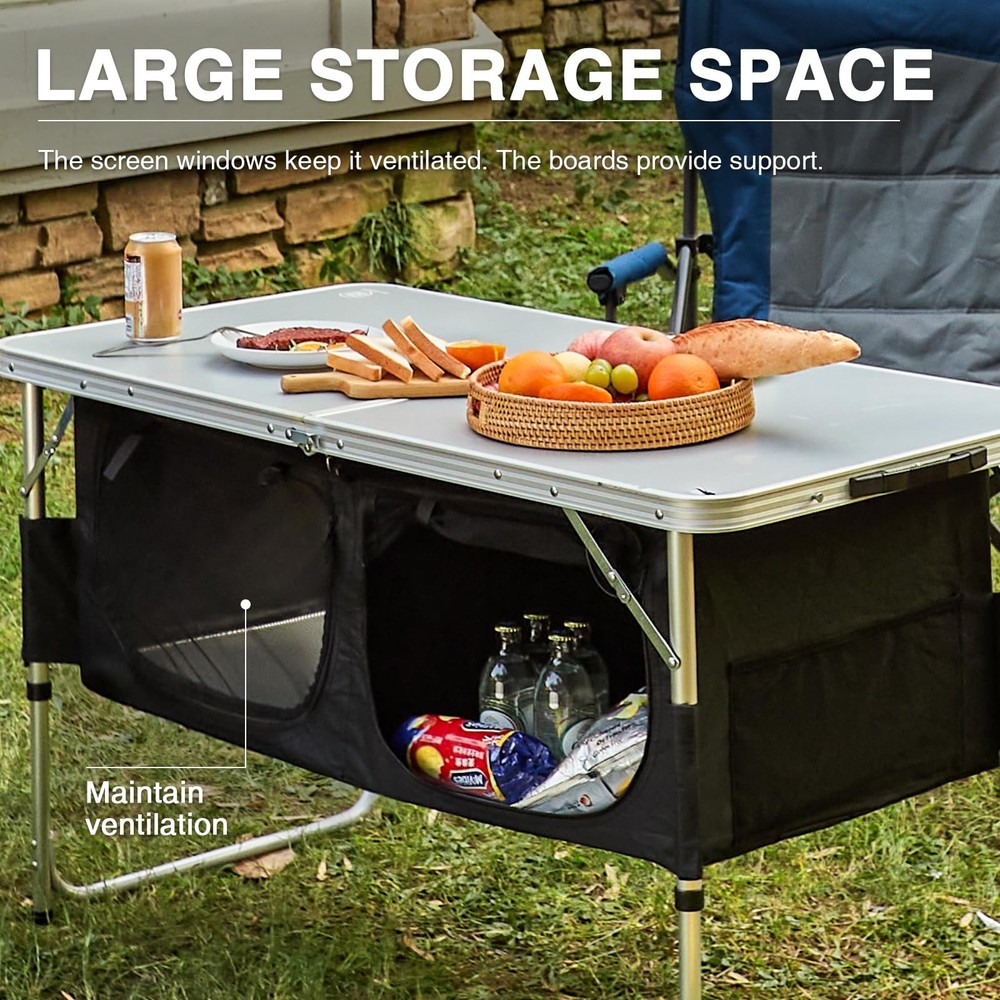 Folding Camping Table with Storage, 4 ft * 2 ft Aluminum Composite Desktop & ...