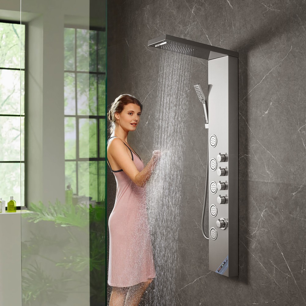 VEVOR Shower Panel Tower System Stainless Steel 4 Modes Rainfall Waterfall Jets