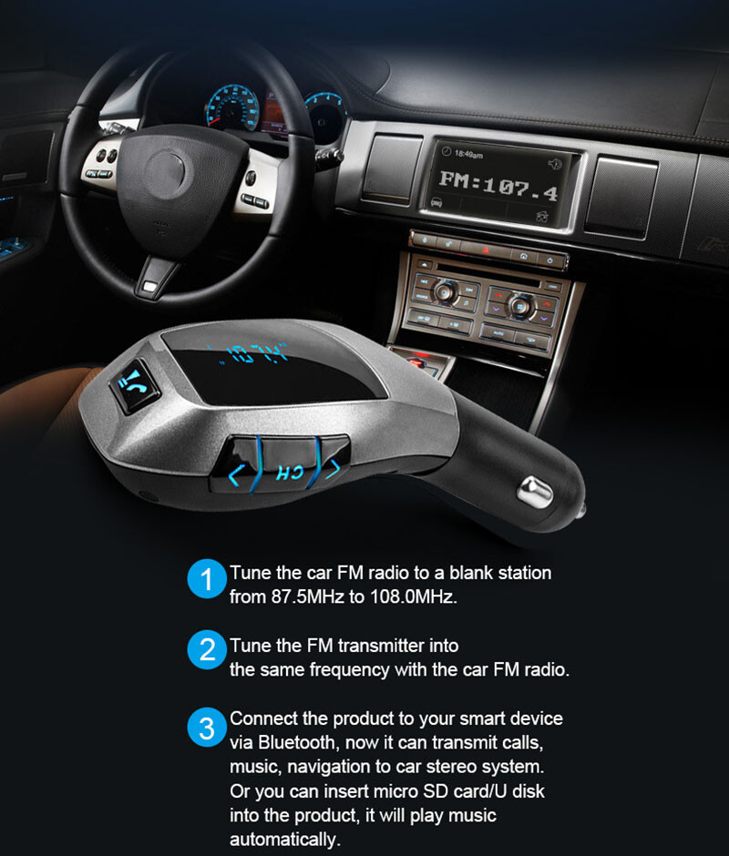 Bluetooth Wirless USB Car Charger FM Transmitter for Phones Vehicle Stereo Aduio