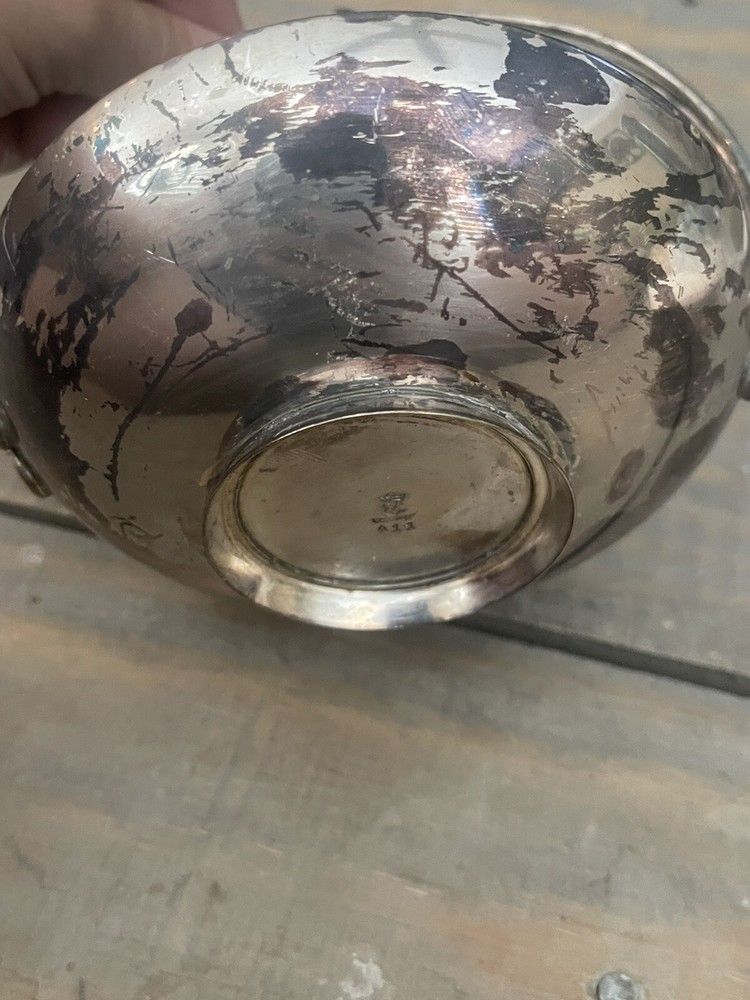 Vintage Denmark 411 Blue Enamel & Silver Plated Handled Candy Dish