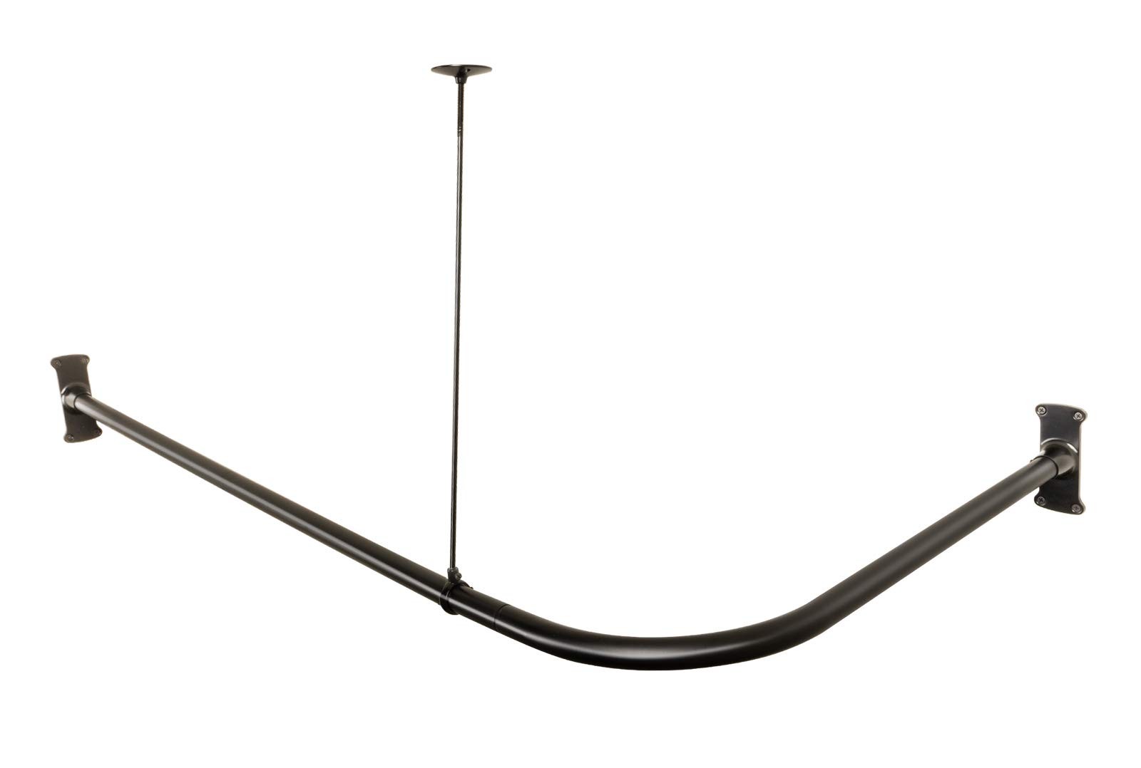L Shaped Shower Curtain Rod Corner Bathtub Rod with Ceiling Support Matt Black