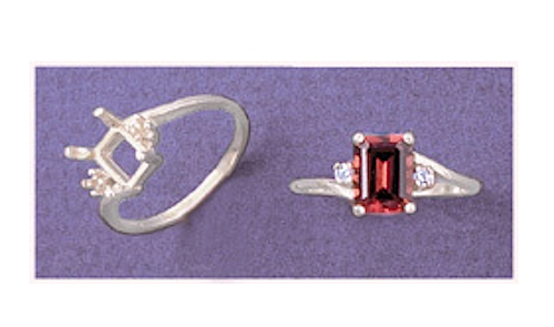 (6x4-12x10mm) Octagon Accented Sterling Silver Pre-Notched Ring Setting Size 5-8