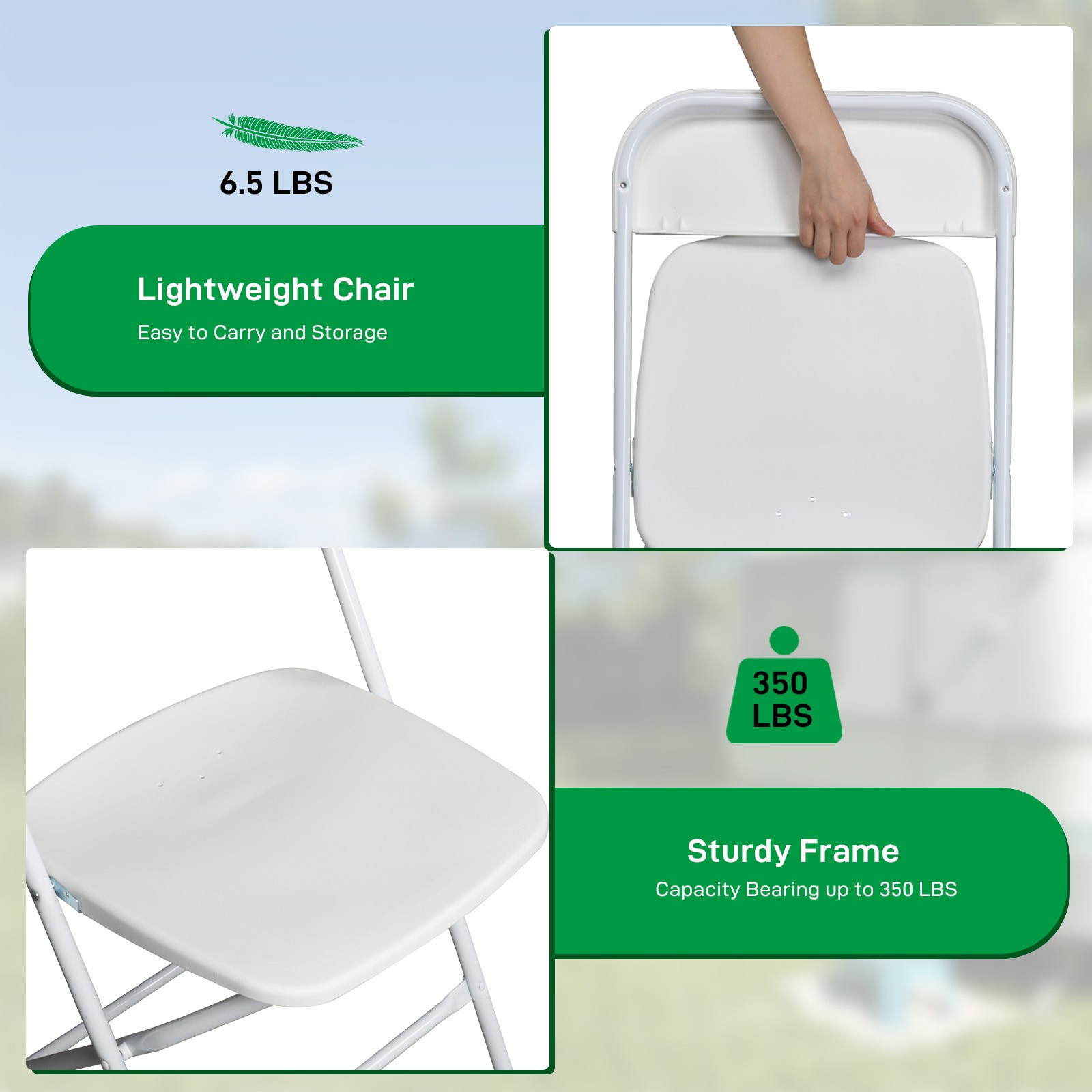 20PCS Commercial White Plastic Folding Chairs Stackable Wedding Picnic Party