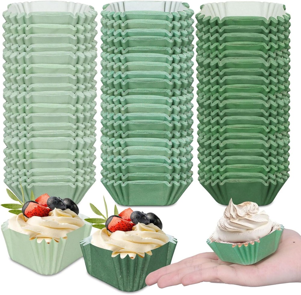 Whaline 450Pcs Gradient Green Mini Square Cupcake Liners Sage