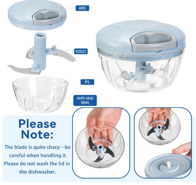 Manual Food Processor Vegetable Chopper, Portable Hand Pull String Garlic Mincer