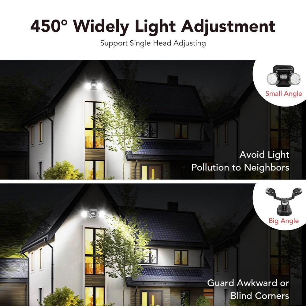 OREiN Motion Sensor Outdoor Security Light, Adjustable 2 Heads, Black