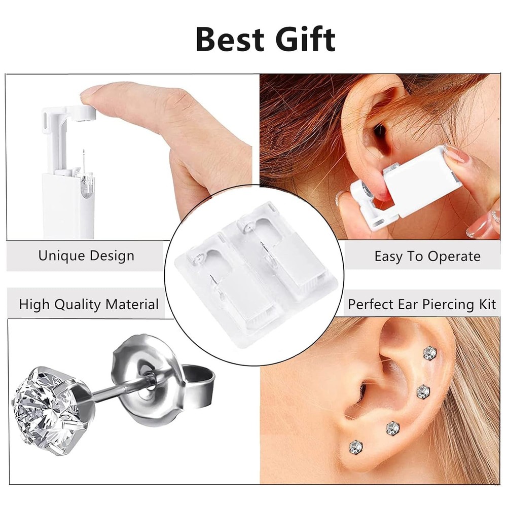 Ear Piercing Kit - 4 Pack Disposable Self Piercing Gun with 5mm Silver Earrin...
