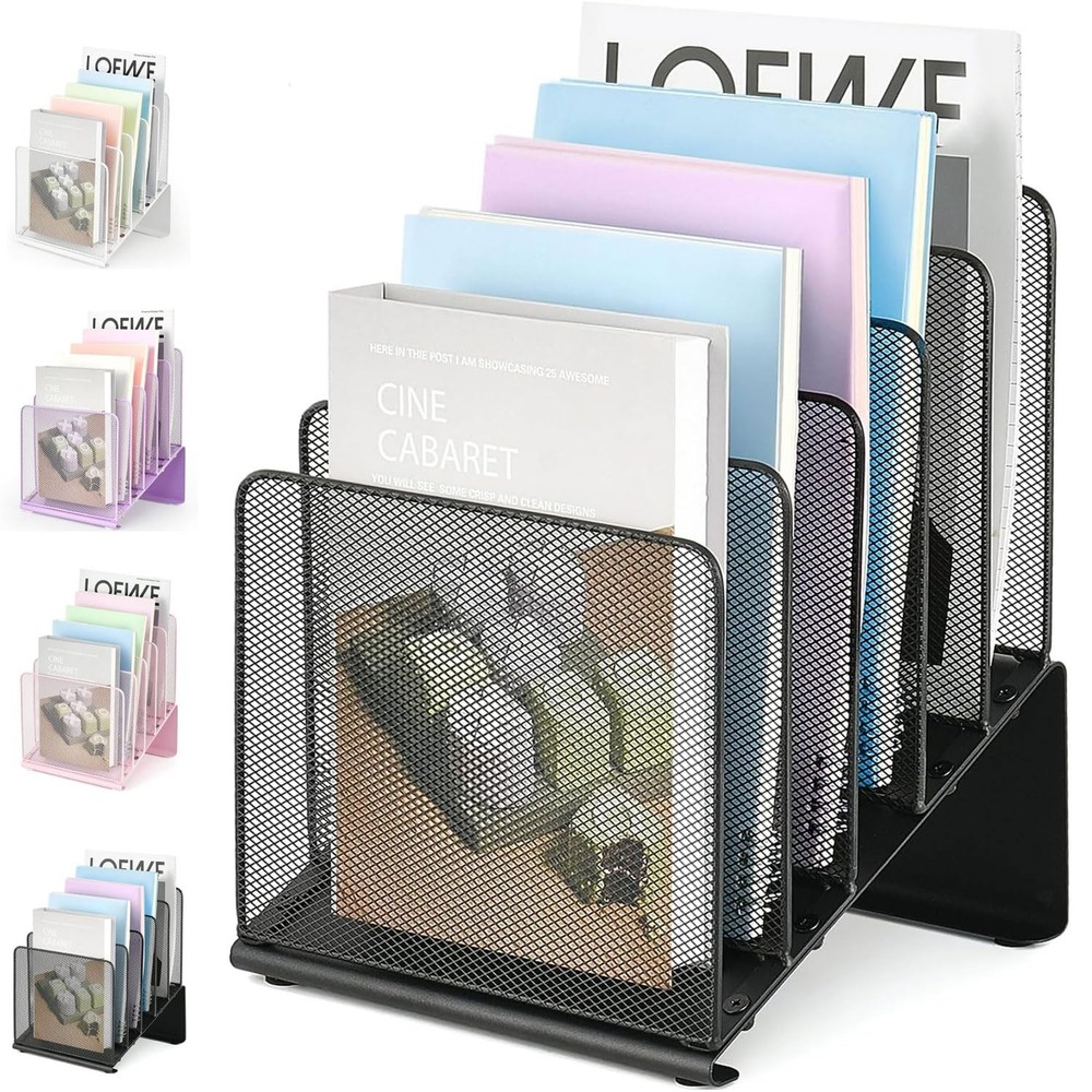 File Organizer for Desk, File Folder Organizer with 5-Section Vertical Rack, ...