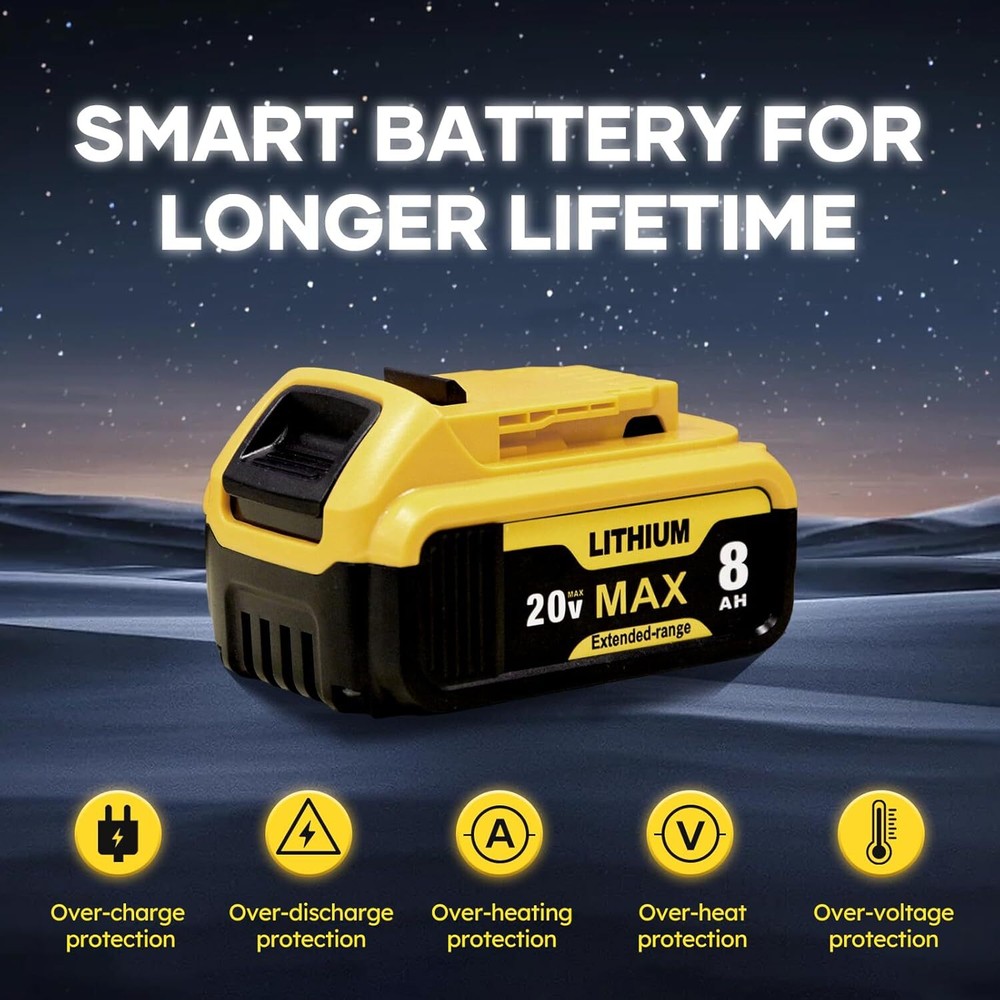 2PC 8.0Ah Battery Replace for Dewalt 20V DCB208 DCB206 Drill Tools LED Indicator