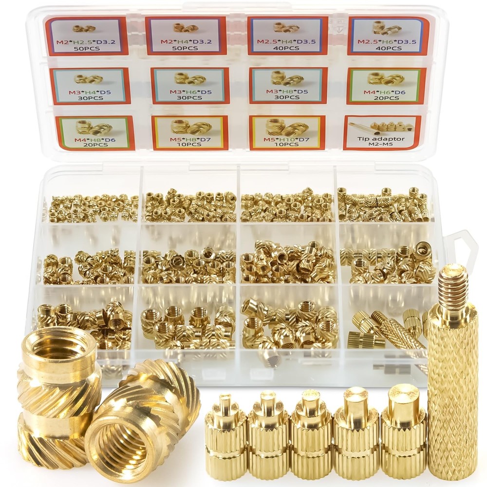 Brass Heat Set Insert Kit for 3D Printing - 336PCS Metric Threaded Inserts