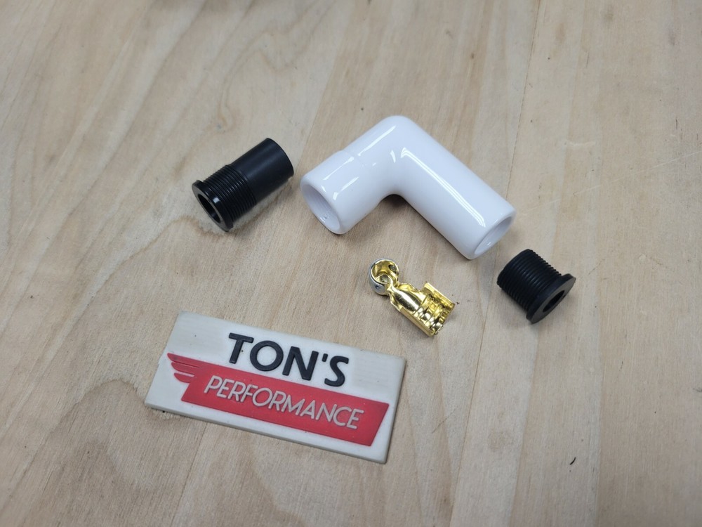 8mm White Ignition High Temp Ceramic Spark Plug Wire Boot Terminal Kit 90-Deg