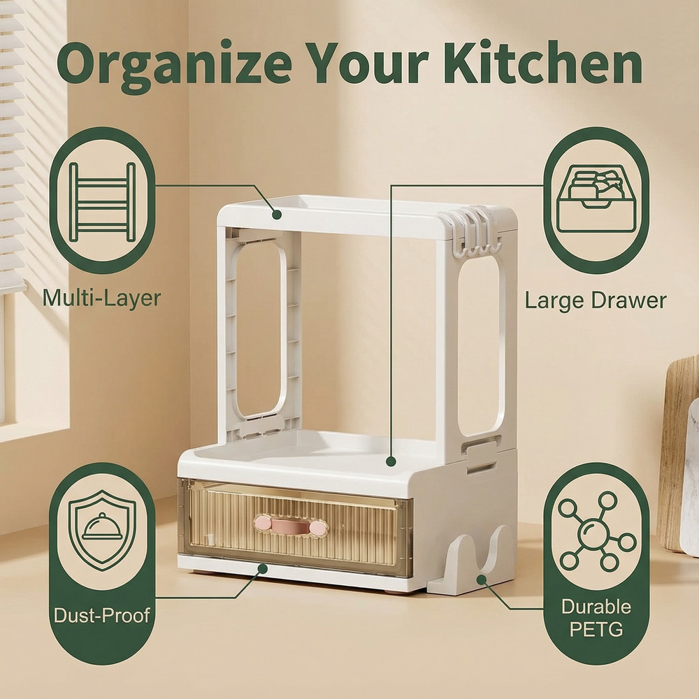 3-Tier Spice Rack, Solid Side Large Capacity Storage Box for Cabinet/Countertop