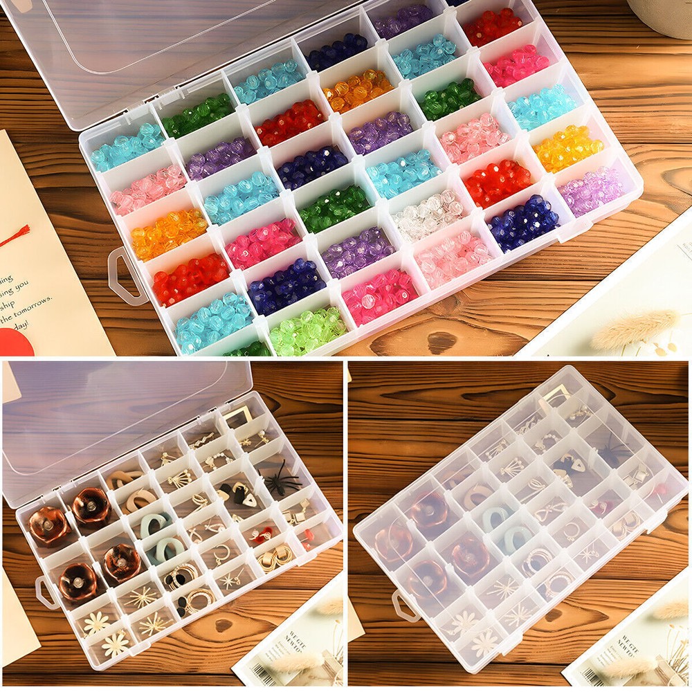 3 Pack 36 Grids Clear Plastic Organizer Storage Box Container Craft Adjustable
