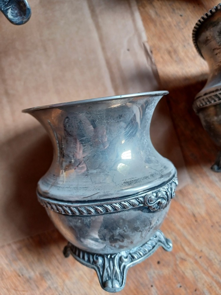 Silver On Copper Tea Set Hallmark At Bottom 5 Pieces